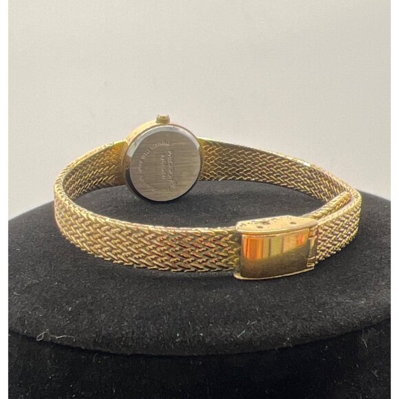 Precision By Gruen Gold-Tone Quartz Watch With Black Dial & Woven Bracelet Stain main image 2